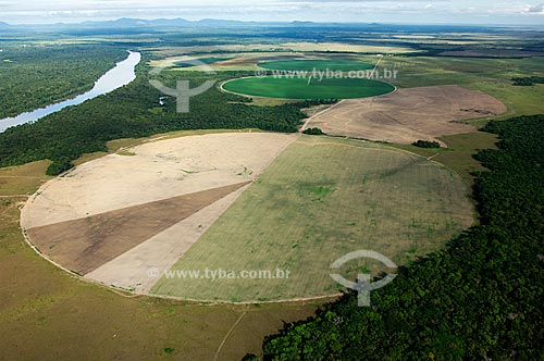  Subject: Center-pivot irrigation or circle irrigation - Border of Rio Branco (Branco River)  / Place:  Sothwest of Boa Vista City - Roraima State - Brazil  / Date: Janeiro de 2006 