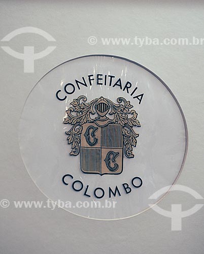  Subject: Detail of the logo (Brand) of the Confeitaria Colombo (1894) - Historic Publicity - Art Nouveau style  / Place:  Rio de Janeiro city - Rio de Janeiro state - Brazil  / Date: Agosto de 2009 