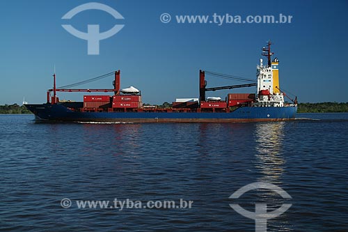  Subject: Ship carrying containers in the Amazonas River - river transportation  / Place:  amazonas state - Brazil  / Date: 06/2010 