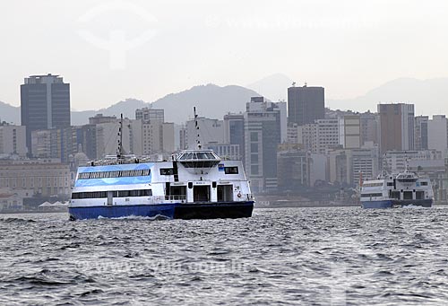  Subject: Ferrys in the Guanabara Bay with the downtown of Rio de Janeiro city  / Place:  Rio de Janeiro - Brazil  / Date: 08/2009 