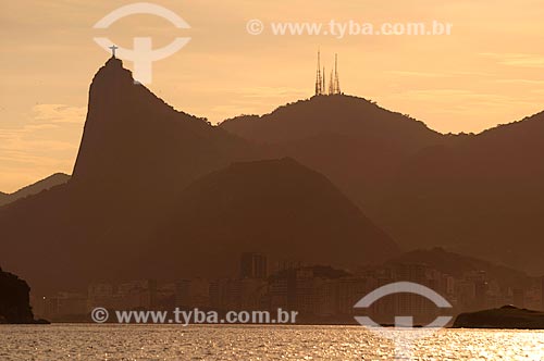  Subject: Corcovado with Christ the Redeemer and the TV and radio towers on Sumare Hill at sunset / Place: Rio de Janeiro City  -  Rio de Janeiro State  -  Brazil / Date: 02/2011 