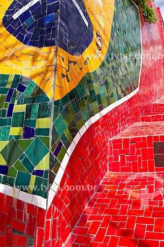  Subject: Panel decorated with tiles - Escadaria Selaron (Staircase Selaron) / Place: Lapa neighborhood  -  Rio de Janeiro city  -  Brazil  / Date: 02/2011 