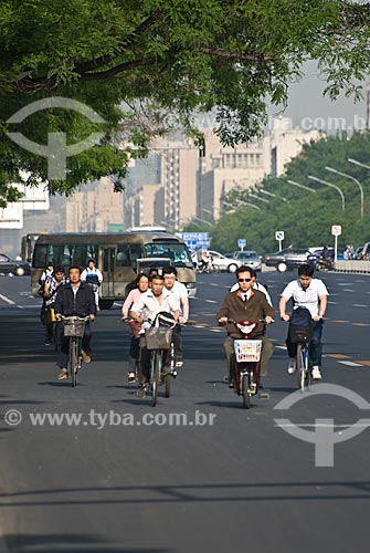  Subject: Transit on street with motorcycles and bicycles / Place: Beijing - China - Asia / Date: 05/2010 