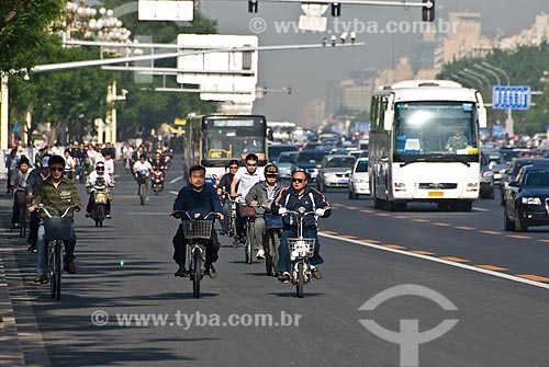  Subject: Transit on street with motorcycles and bicycles / Place: Beijing - China - Asia / Date: 05/2010 