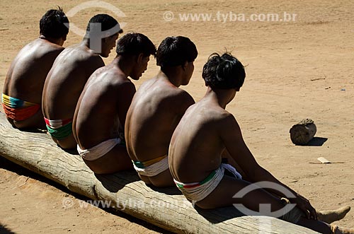  Subject: Indian Kalapalo of the Aiha Village sitting in the trunk / Place: Querencia city - Mato Grosso state (MT) - Brazil / Date: 07/2011 