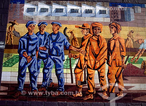  Subject: Mural painting in May 23 Avenue depicting the founding of Sao Paulo / Place: Sao Paulo city - Sao Paulo state (SP) - Brazil / Date: 05/2009 