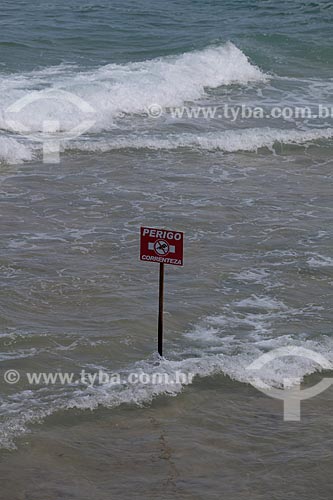  Subject: Plaque of Dangerous current of on Ipanema Beach   / Place: Ipanema neighborhood - Rio de Janeiro city - Rio de Janeiro state (RJ) - Brazil / Date: 04/2012 