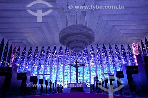  Inside of Dom Bosco Sanctuary, decorated with a chandelier made up of 7,400 Murano glass cups. The church was built in honor of the Brasilia patron saint Sao Joao Melchior Bosco  - Brasilia - Distrito Federal (Federal District) (DF) - Brazil