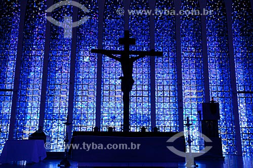  Inside of Dom Bosco Sanctuary, decorated with a chandelier made ??up of 7,400 Murano glass cups. The church was built in honor of the Brasilia patron saint Sao Joao Melchior Bosco  - Brasilia - Distrito Federal (Federal District) (DF) - Brazil