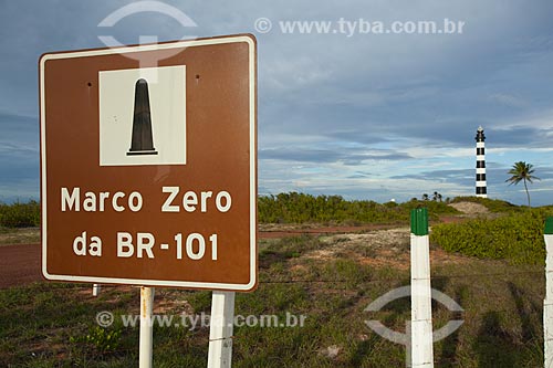  Ground Zero of BR-101 with Calcanhar Radio-Lighthouse in the background - Also called Touros Lighthouse is the largest lighthouse of Brazil - Located in the corner of the continent  - Touros city - Rio Grande do Norte state (RN) - Brazil