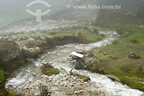  Subject: Men crossing the La Culata River in Sierra de la Culata National Park / Place: Merida - Merida State - Venezuela - South America / Date: 05/2012 