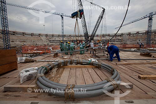  Subject: Reform Journalist Mario Filho Stadium - also known as Maracana - preparations for hoisting cables that will support the roof of the stadium / Place: Maracana neighborhood - Rio de Janeiro state (RJ) - Brazil / Date: 10/2012 