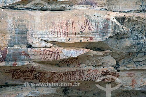  Subject: Rupestrian inscriptions on Archeological site Alcobaca in Catimbau National Park - Chronostratigraphic column that ranges from 4600 to 880 years BP / Place: Buique city - Pernambuco state (PE) - Brazil / Date: 08/2012 