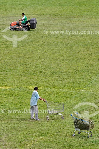  Subject: Workers mowing the grass Stadium Anisio Haddad (1968) - also known as Rio Pretao / Place: Sao Jose do Rio Preto city - Sao Paulo state (SP) - Brazil / Date: 02/2012 