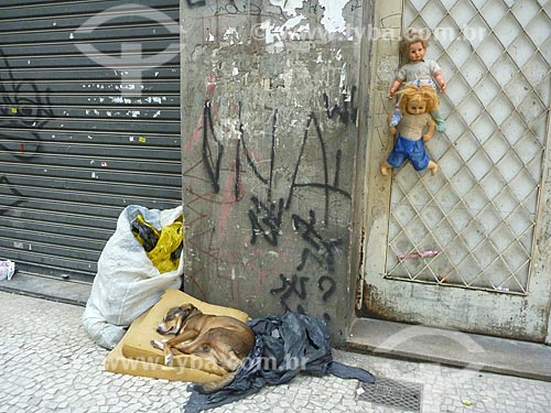  Subject: Dogs sleeping next to belongings of a homeless in city center / Place: Sao Paulo city - Sao Paulo state (SP) - Brazil / Date: 05/2010 