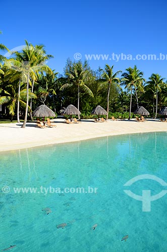  Subject: Beach with tents made ??of thatch and hammocks / Place: Bora Bora Island - French Polynesia - Oceania / Date: 10/2012 