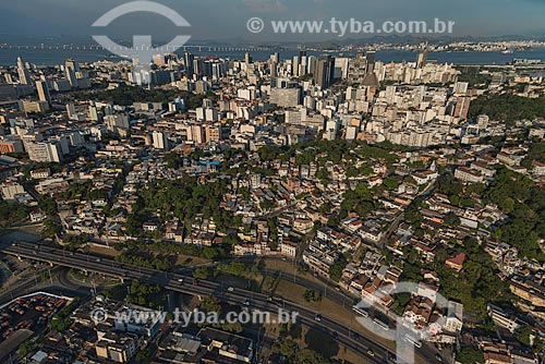  Subject: Aerial view of Trinta e um de marco Avenue (March 31th Avenue ) between Santa Teresa and Catumbi neighborhoods with city center in the background / Place: Santa Teresa neighborhood - Rio de Janeiro city - Rio de Janeiro state (RJ) - Brazil  