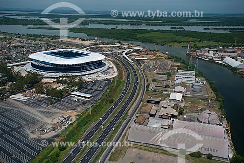  Subject: Aerial view of Gremio Arena (2012) with the Guaiba Lake in the background / Place: Humaita neighborhood - Porto Alegre city - Rio Grande do Sul state (RS) - Brazil / Date: 12/2012 