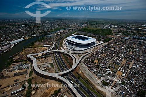  Subject: Aerial view of Gremio Arena (2012) with the viaduct that will connect the cities of Porto Alegre and Canoas / Place: Humaita neighborhood - Porto Alegre city - Rio Grande do Sul state (RS) - Brazil / Date: 12/2012 