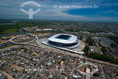  Subject: Aerial view of Gremio Arena (2012) with the viaduct that will connect the cities of Porto Alegre and Canoas / Place: Humaita neighborhood - Porto Alegre city - Rio Grande do Sul state (RS) - Brazil / Date: 12/2012 