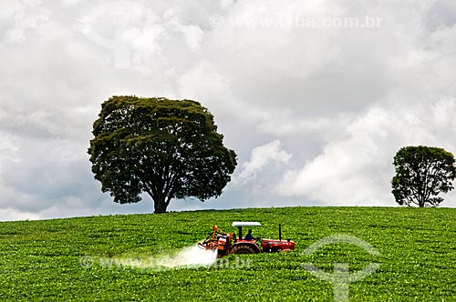  Subject: Tractor applying pesticides in a soybean plantation / Place: Near to Cruzilia city - Minas Gerais state (MG) - Brazil / Date: 01/2013 