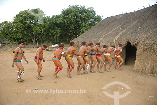  Subject: Indian of Aiha Kalapalo village doing the Danca do Tamandua (Anteater Dance) - early harvest of pequi - INCREASE OF 100% OF THE VALUE OF TABLE / Place: Querencia city - Mato Grosso state (MT) - Brazil / Date: 10/2012 