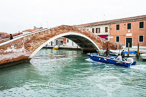  Subject: Boat passing under of San Donato Bridge in San Donato channel / Place: Murano Island - Venice Province - Italy - Europe / Date: 12/2012 