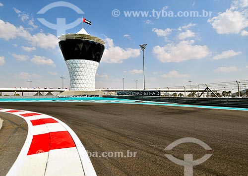  Subject: View from Autodrome Abu Dhabi (Yas Marina Circuit) with tower for VIP guests in the background / Place: Yas island - Abu Dhabi - United Arab Emirates - Asia / Date: 11/2012 