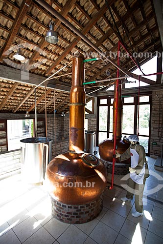  Subject: Distillation process of sugarcane for the production of cachaca in Flor do Vale Alembic / Place: Canela city - Rio Grande do Sul state (RS) - Brazil / Date: 04/2013 