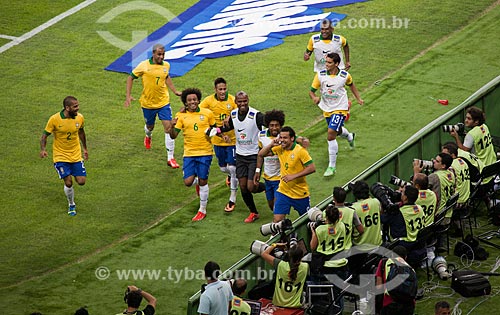  Subject: Players celebrating the goal from Fred in the friendly match between Brazil x England in the Journalist Mario Filho Stadium - also known as Maracana / Place: Maracana neighborhood - Rio de Janeiro city - Rio de Janeiro state (RJ) - Brazil / 