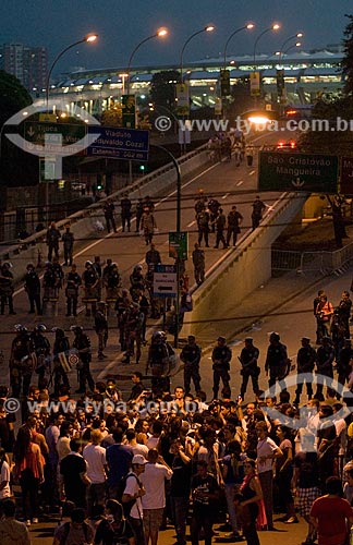  Riot police doing security cordon to surrounding the Maracana - to prevent the protest before the game between Italy x Mexico for the Confederations Cup  - Rio de Janeiro city - Rio de Janeiro state (RJ) - Brazil