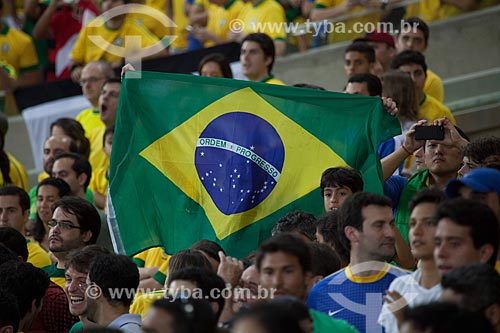  Fan with Brazilian flag in game between Brasil x Spain by final match of Confederations Cups at Journalist Mario Filho Stadium - also known as Maracana  - Rio de Janeiro city - Rio de Janeiro state (RJ) - Brazil