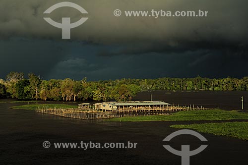 Subject: Warehouse for processing Jute on the banks of the Amazon River near to Itacoatiara with rain clouds in the sky / Place: Itacoatiara city - Amazonas state (AM) - Brazil / Date: 07/2013 