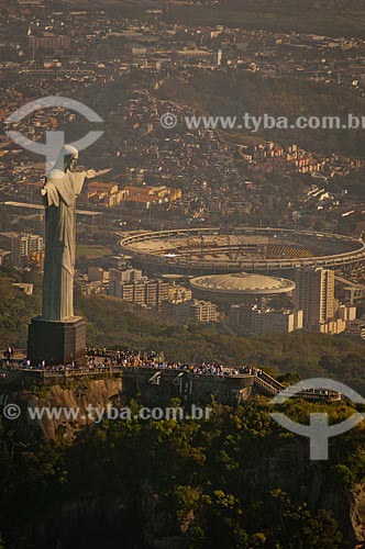  Subject: Aerial View of Christ the Redeemer (1931) with the Journalist Mario Filho Stadium - Maracana - in the background / Place: Rio de Janeiro city - Rio de Janeiro state (RJ) - Brazil / Date: 08/2012 