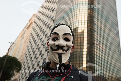  Subject: Demonstrator masked in the Presidente Vargas Avenue during the protest of the Free Pass Movement - mask used in the movie V for Vendetta (2006) based on the design of the character V comic book by Alan Moore and David Lloyd who in turn was  