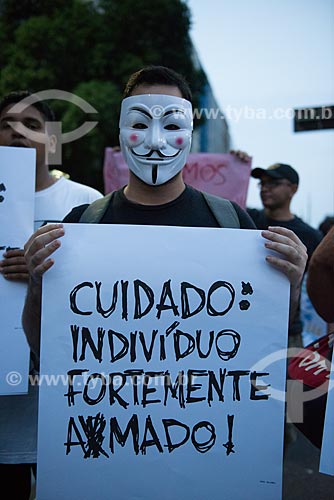  Subject: Demonstrator masked in the Presidente Vargas Avenue during the protest of the Free Pass Movement - mask used in the movie V for Vendetta (2006) based on the design of the character V comic book by Alan Moore and David Lloyd who in turn was  