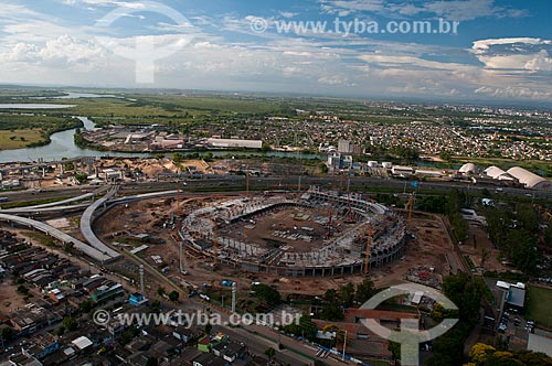  Subject: Aerial view of construction of Gremio Arena (2012) with the Jacui Delta in the background / Place: Humaita neighborhood - Porto Alegre city - Rio Grande do Sul state (RS) - Brazil / Date: 01/2012 