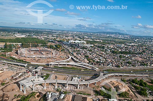  Subject: Aerial view of construction of Gremio Arena (2012) with the viaduct that will connect the cities of Porto Alegre and Canoas / Place: Humaita neighborhood - Porto Alegre city - Rio Grande do Sul state (RS) - Brazil / Date: 01/2012 