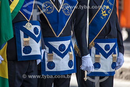  Detail of clothes of members of the Grand Masonic Lodge of the State of Rio de Janeiro - founded in June 22, 1927 - at parade to celebrate the Seven of September at Presidente Vargas Avenue  - Rio de Janeiro city - Rio de Janeiro state (RJ) - Brazil