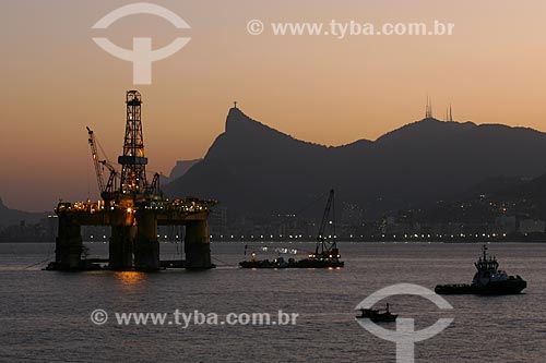  View of oil platform with the Christ the Redeemer in the background  - Niteroi city - Rio de Janeiro state (RJ) - Brazil