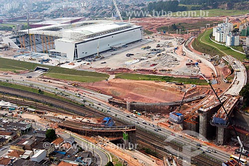  Subject: Aerial view of the stadium access roadworks Corinthians Arena - the opening headquarters of the 2014 FIFA World Cup / Place: Itaquera neighborhood - Sao Paulo city - Sao Paulo state (SP) - Brazil / Date: 10/2013 