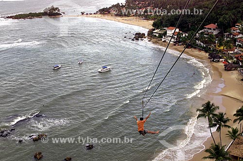  Subject: Zipline descent of Sao Paulo Hill with the 2nd Beach and 1st Beach in the background / Place: Cairu city - Bahia state (BA) - Brazil / Date: 04/1991 