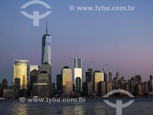  View of Manhattan at evening with the One World Trade Center - building in the same place where the Twin Towers were destroyed after the terrorist attacks of September 11, 2001  - New York city - New York - United States of America