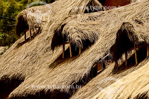  Subject: Detail of roof of houses in Uros Islands - Islands made ??from the fiber of totora (Scirpus californicus) / Place: Puno city - Peru - South America / Date: 12/2011 