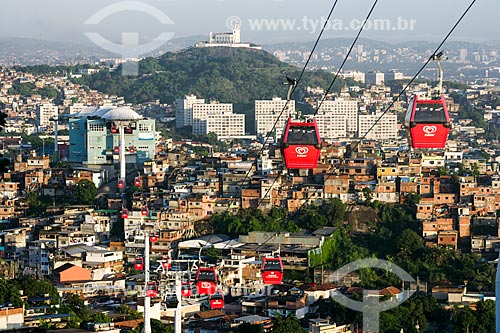  Gondolas of Alemao Cable Car - operated by SuperVia - with Nossa Senhora da Penha Church in the background  - Rio de Janeiro city - Rio de Janeiro state (RJ) - Brazil