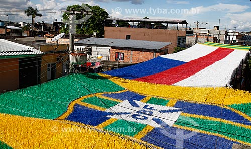  Subject: Street adorned with the colors of Brazil for the World Cup / Place: Morro da Liberdade neighborhood - Manaus city - Amazonas state (AM) - Brazil / Date: 06/2014 