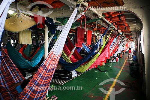  Subject: Area intended for hammocks in the boat that making the crossing between Belem (PA) and Manaus (AM) / Place: Breves city - Para state (PA) - Brazil / Date: 03/2014 