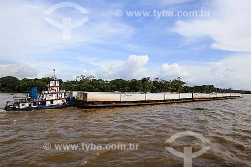  Subject: Ferry carrying containers - Amazonas River / Place: Gurupa city - Para state (PA) - Brazil / Date: 03/2014 