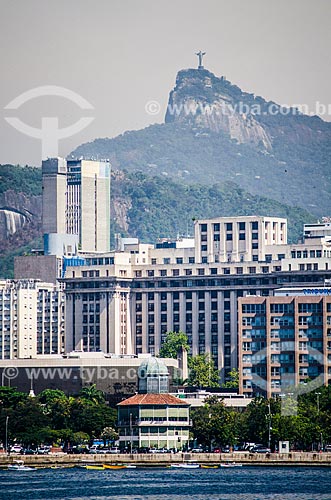  Subject: View of Albamar Restaurant from Guanabara Bay whit the Christ the Redeemer in the background / Place: City center neighborhood - Rio de Janeiro city - Rio de Janeiro state (RJ) - Brazil / Date: 05/2014 