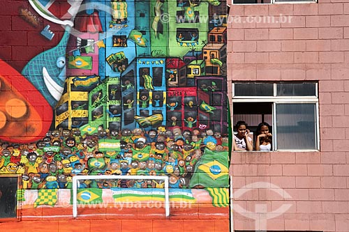  Subject: Decorated building near to Corinthians Arena / Place: Itaquera neighborhood - Sao Paulo city - Sao Paulo state (SP) - Brazil / Date: 06/2014 